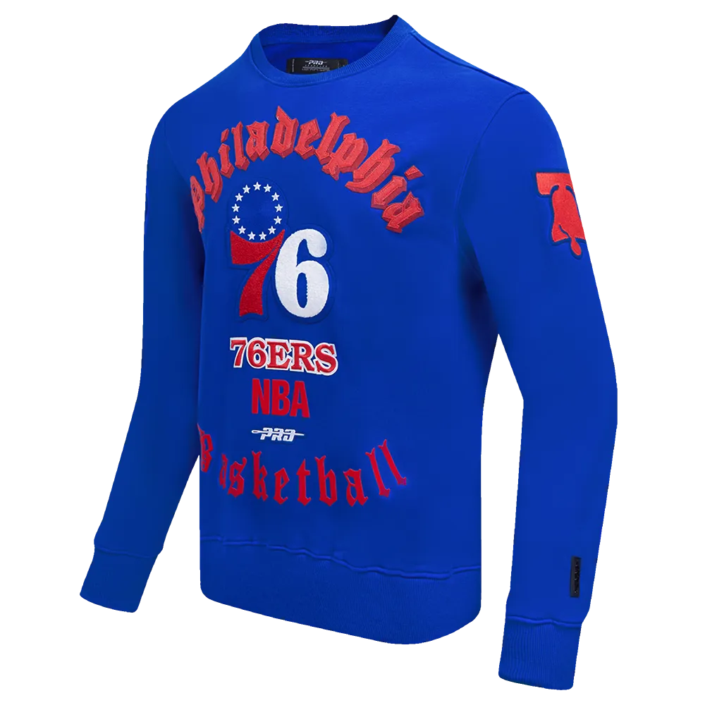 NBA PHILADELPHIA 76ERS OLD ENGLISH MEN'S CREWNECK (ROYAL BLUE)