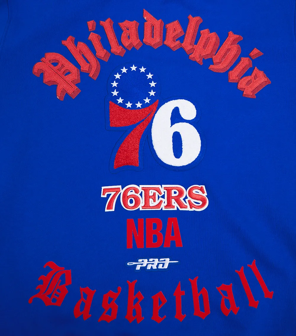 NBA PHILADELPHIA 76ERS OLD ENGLISH MEN'S CREWNECK (ROYAL BLUE)