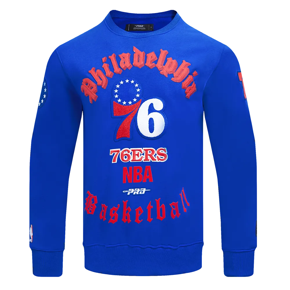 NBA PHILADELPHIA 76ERS OLD ENGLISH MEN'S CREWNECK (ROYAL BLUE)
