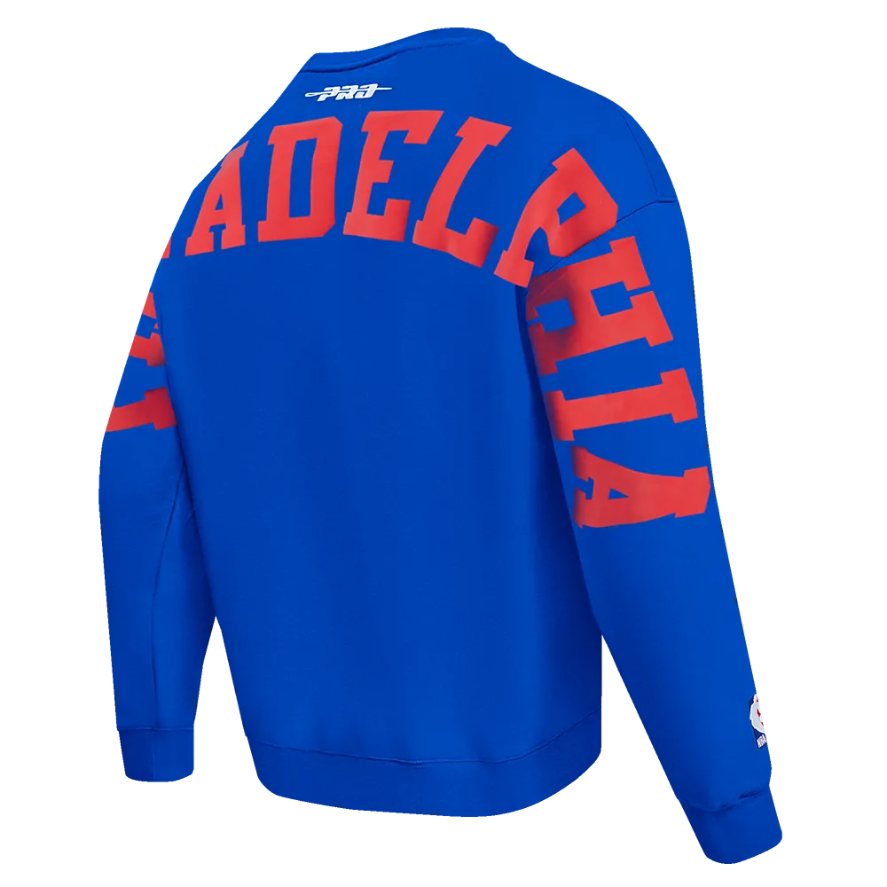 NBA PHILADELPHIA 76ERS WINGSPAN MEN'S DROP SHOULDER FLC CREWNECK (ROYAL BLUE)