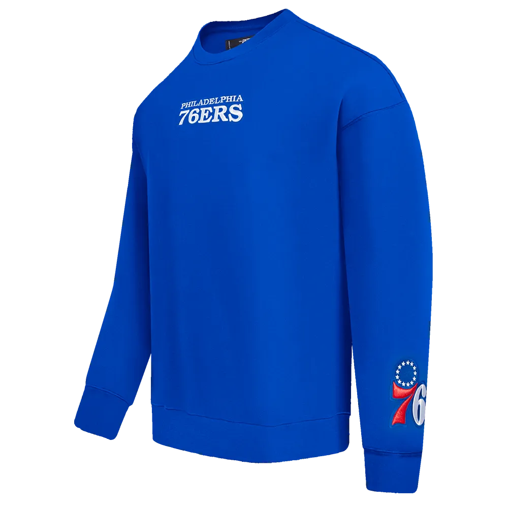 NBA PHILADELPHIA 76ERS WINGSPAN MEN'S DROP SHOULDER FLC CREWNECK (ROYAL BLUE)