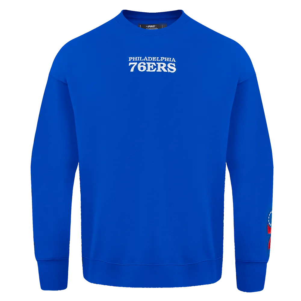 NBA PHILADELPHIA 76ERS WINGSPAN MEN'S DROP SHOULDER FLC CREWNECK (ROYAL BLUE)
