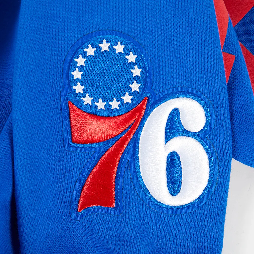 NBA PHILADELPHIA 76ERS WINGSPAN MEN'S DROP SHOULDER FLC CREWNECK (ROYAL BLUE)