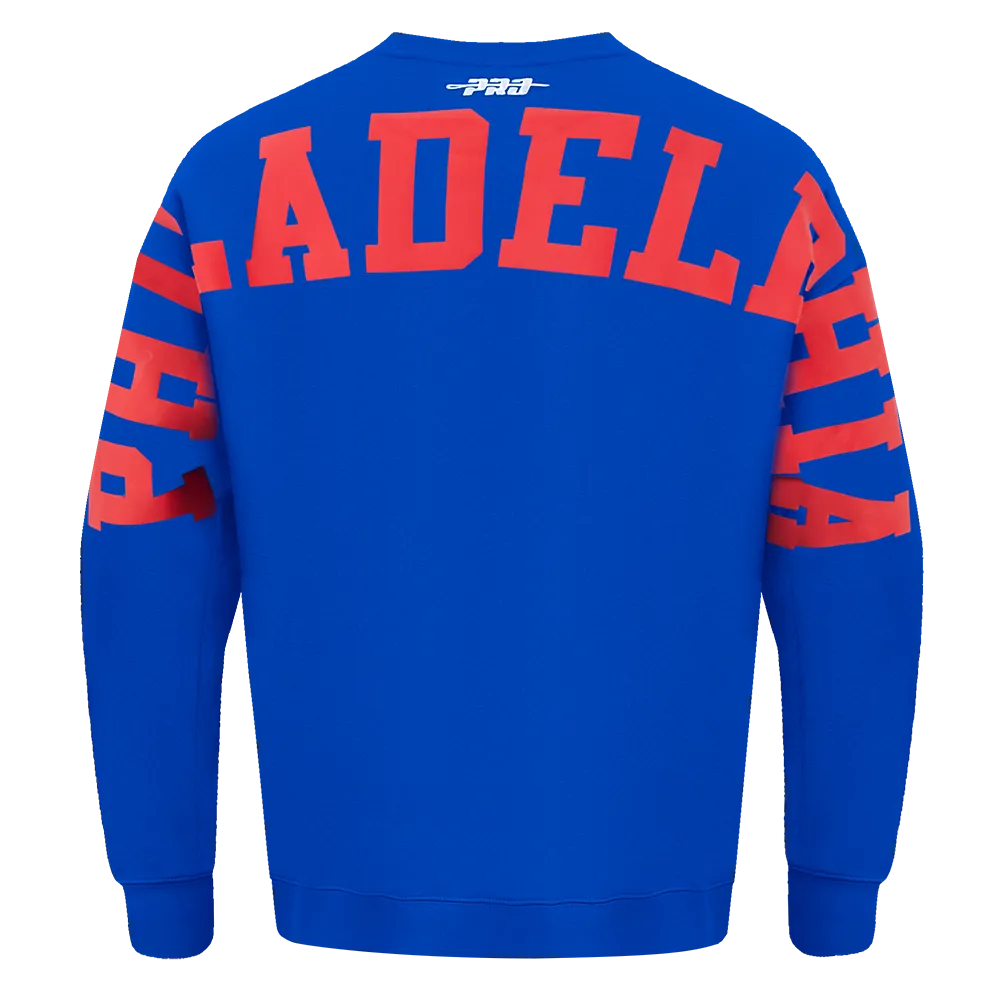 NBA PHILADELPHIA 76ERS WINGSPAN MEN'S DROP SHOULDER FLC CREWNECK (ROYAL BLUE)