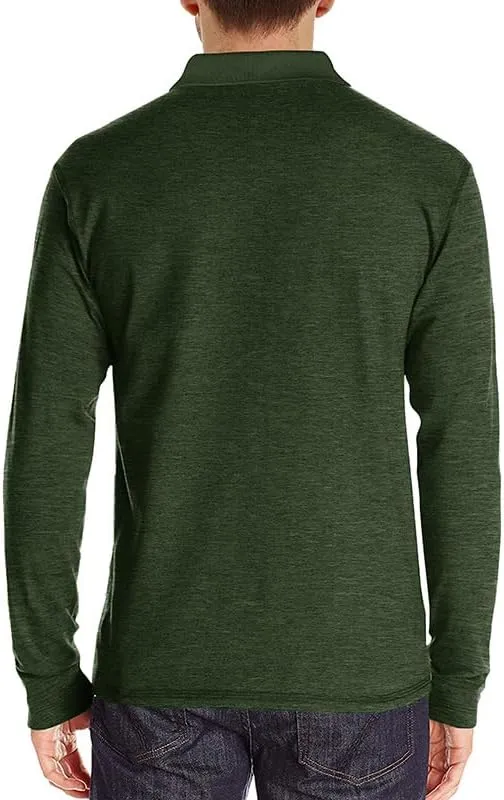 NEW Men's Long Sleeve Polo Shirt with Pocket Solid Stylish Dry Collared Work Golf Hiking Casual Shirt for Men, Sz M, Army Green