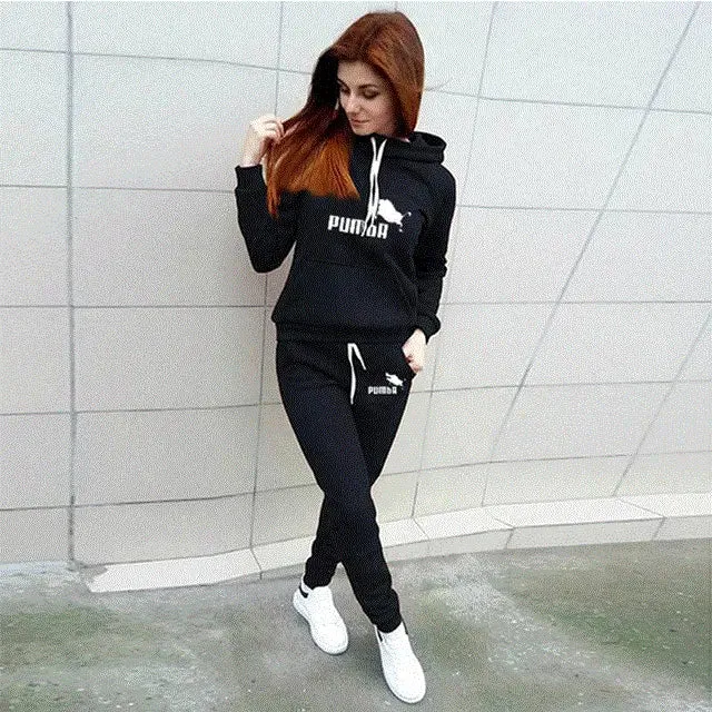 New Spring Winter 2 Piece Set Jogging Women Hoodies Pants Printed Sportswear Suits Thicken Warm Ladies Girls Hoodie Sets Tracksuits Sz S