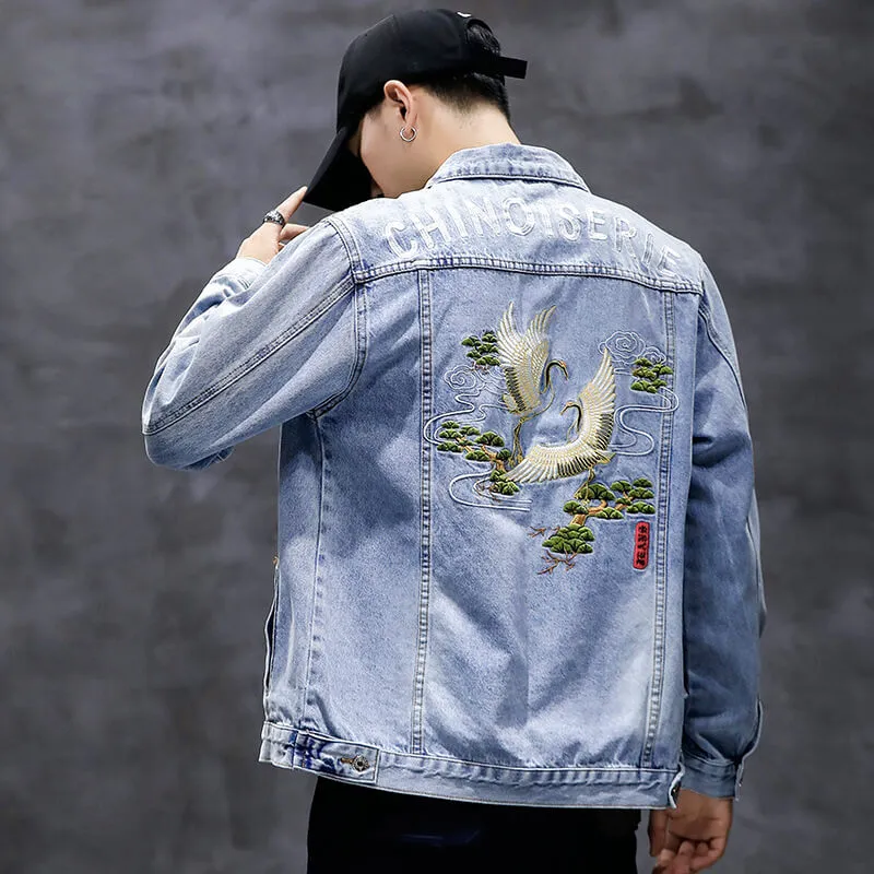 Newest Embroidery Denim Jacket Slim Fit Men's Jean Coats
