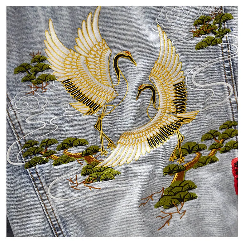 Newest Embroidery Denim Jacket Slim Fit Men's Jean Coats