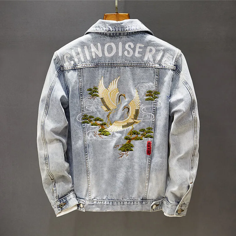 Newest Embroidery Denim Jacket Slim Fit Men's Jean Coats