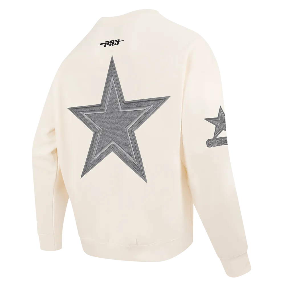 NFL DALLAS COWBOYS REVERSE FRENCH TERRY MEN'S DROP SHOULDER FLC CREW (EGGSHELL)