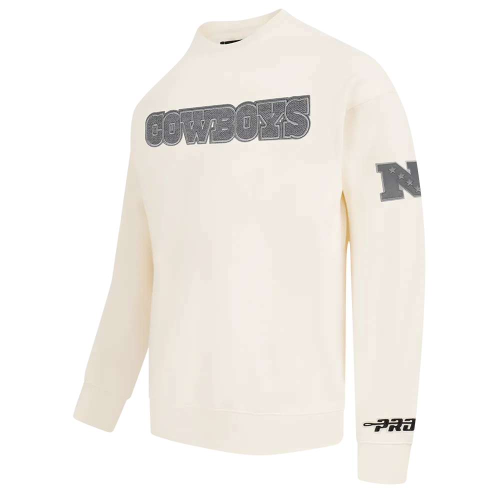 NFL DALLAS COWBOYS REVERSE FRENCH TERRY MEN'S DROP SHOULDER FLC CREW (EGGSHELL)