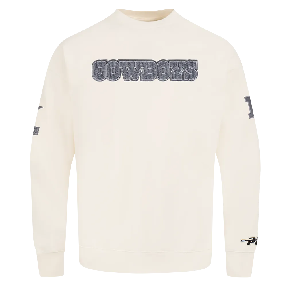 NFL DALLAS COWBOYS REVERSE FRENCH TERRY MEN'S DROP SHOULDER FLC CREW (EGGSHELL)