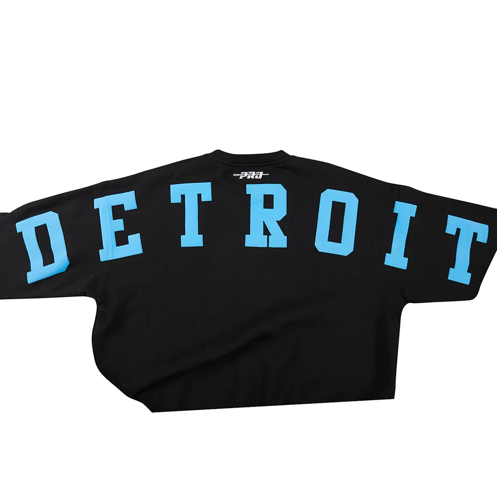 NFL DETROIT LIONS WINGSPAN MEN'S DROP SHOULDER FLC CREWNECK (BLACK)