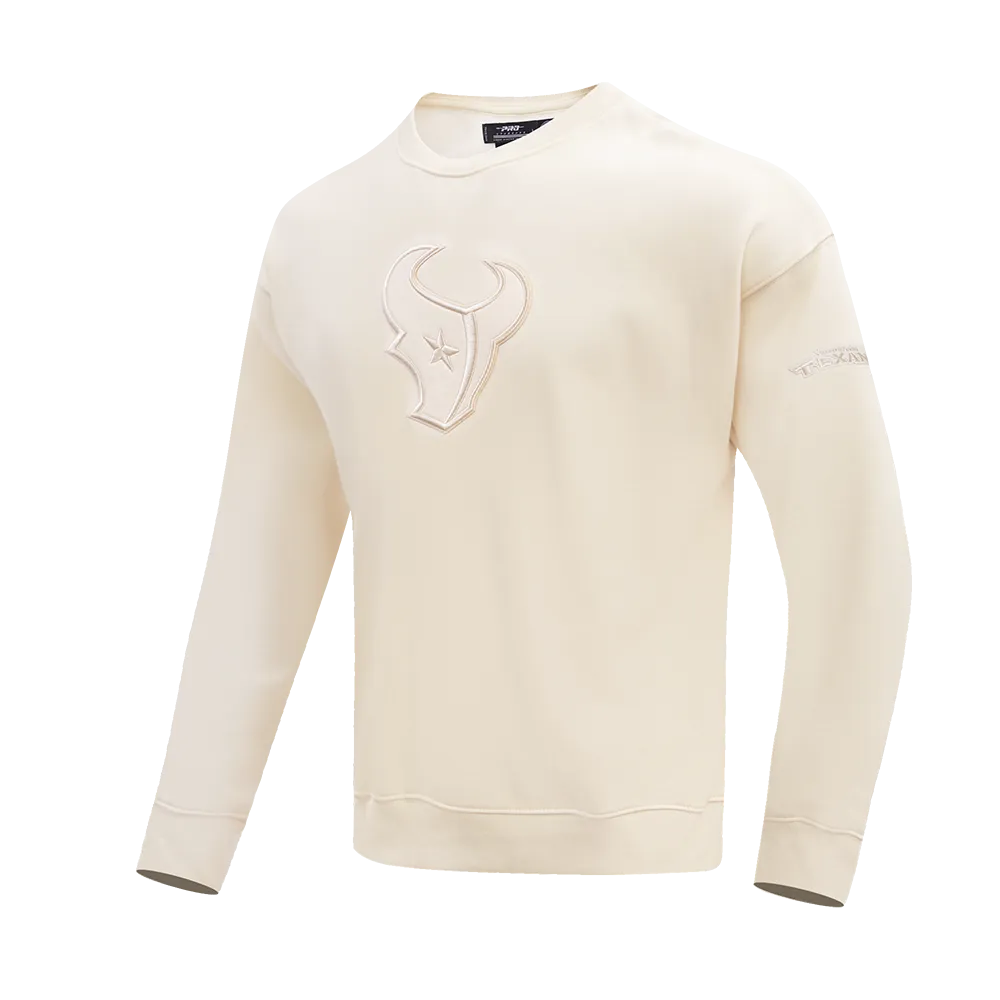 NFL HOUSTON TEXANS NEUTRAL MEN'S DROP SHOULDER FLC CREWNECK (EGGSHELL)