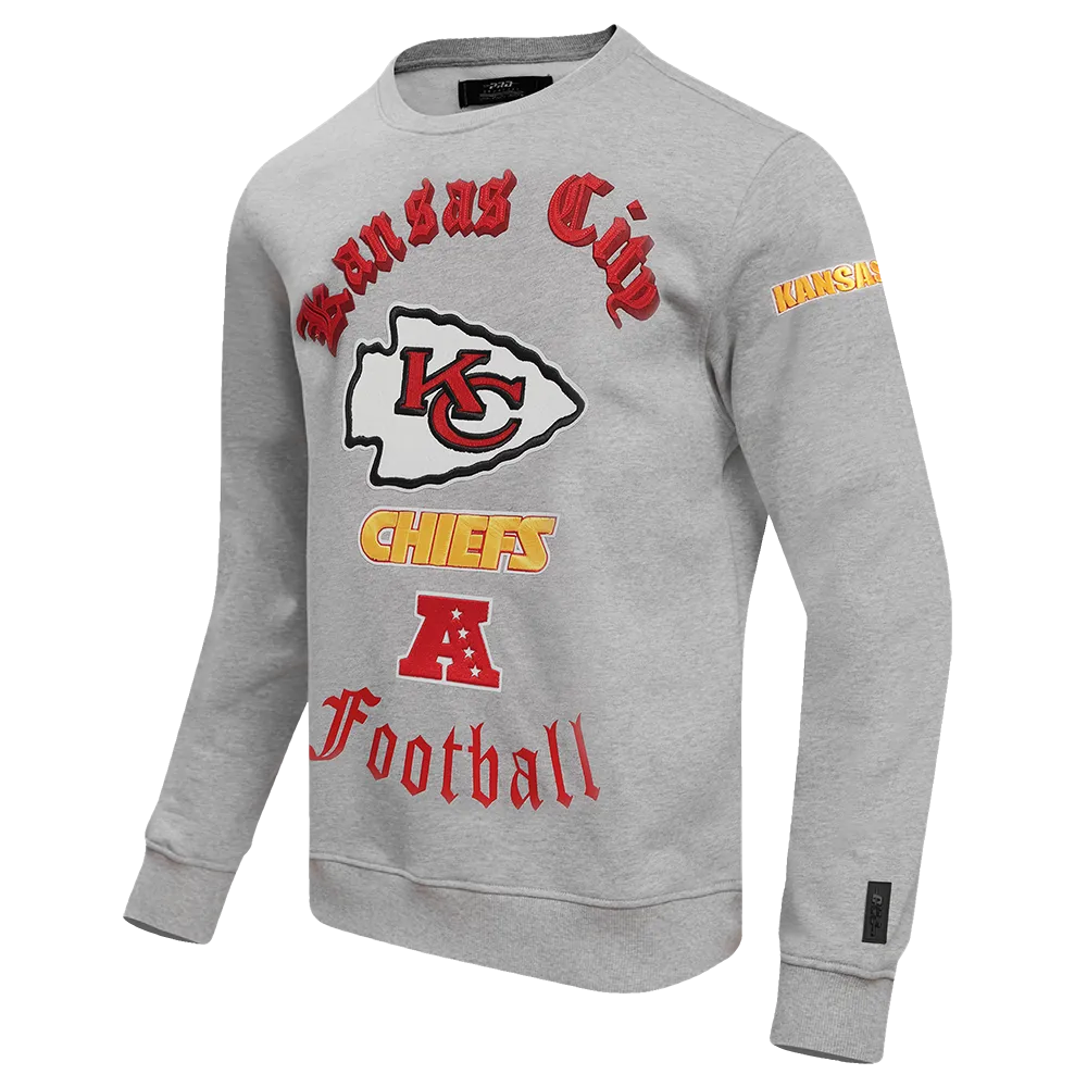 NFL KANSAS CITY CHIEFS OLD ENGLISH MEN'S CREWNECK (HEATHER GREY)