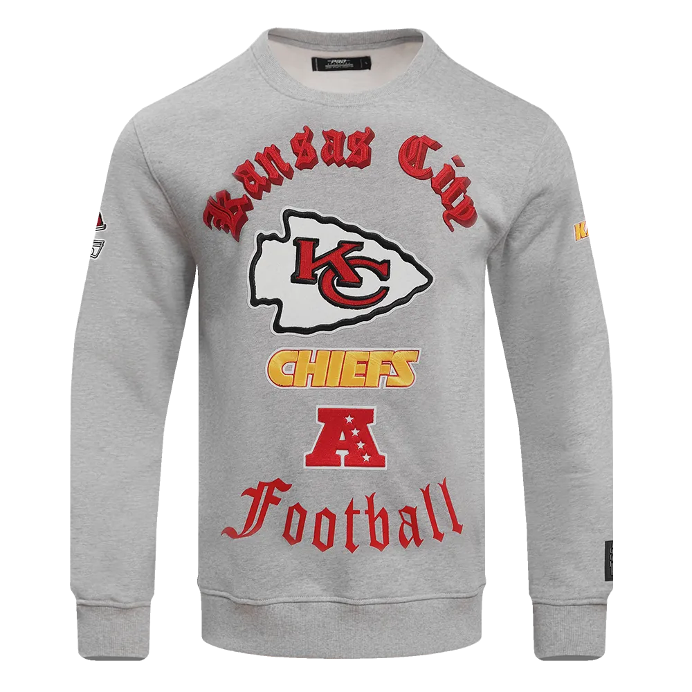 NFL KANSAS CITY CHIEFS OLD ENGLISH MEN'S CREWNECK (HEATHER GREY)