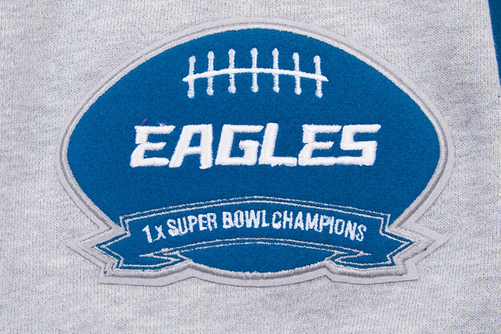 NFL PHILADELPHIA EAGLES CREST EMBLEM MEN'S RIB CREWNECK (HEATHER GREY/GREEN)