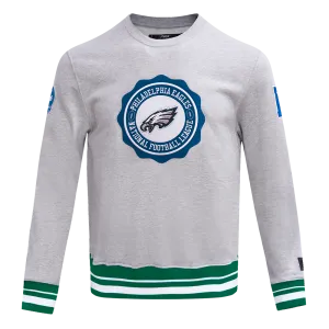 NFL PHILADELPHIA EAGLES CREST EMBLEM MEN'S RIB CREWNECK (HEATHER GREY/GREEN)