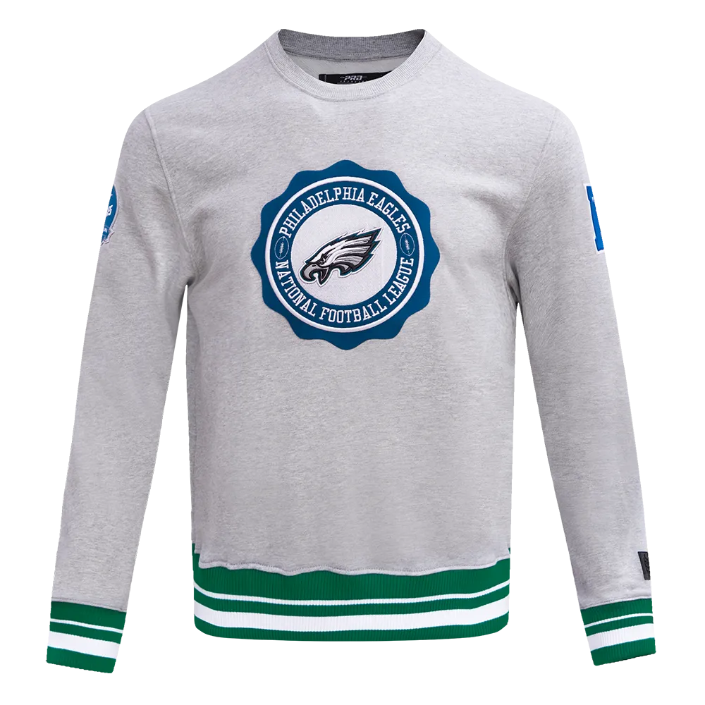 NFL PHILADELPHIA EAGLES CREST EMBLEM MEN'S RIB CREWNECK (HEATHER GREY/GREEN)