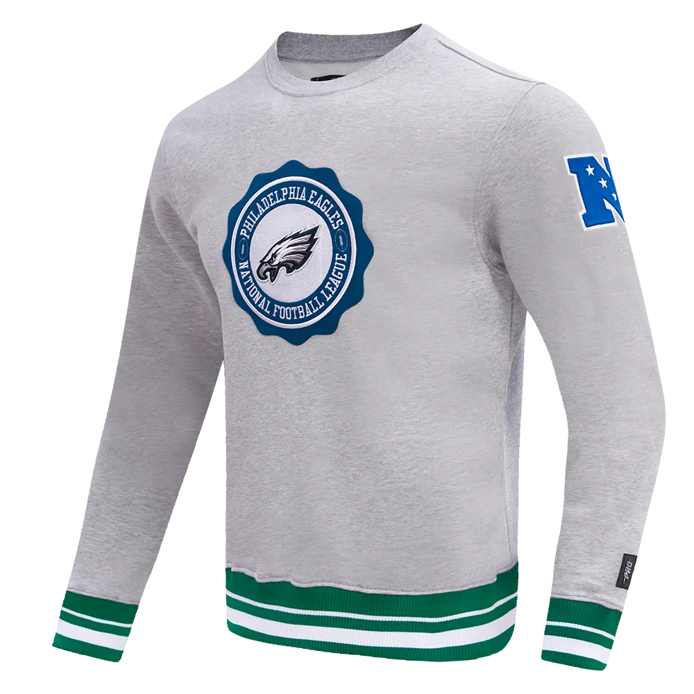 NFL PHILADELPHIA EAGLES CREST EMBLEM MEN'S RIB CREWNECK (HEATHER GREY/GREEN)
