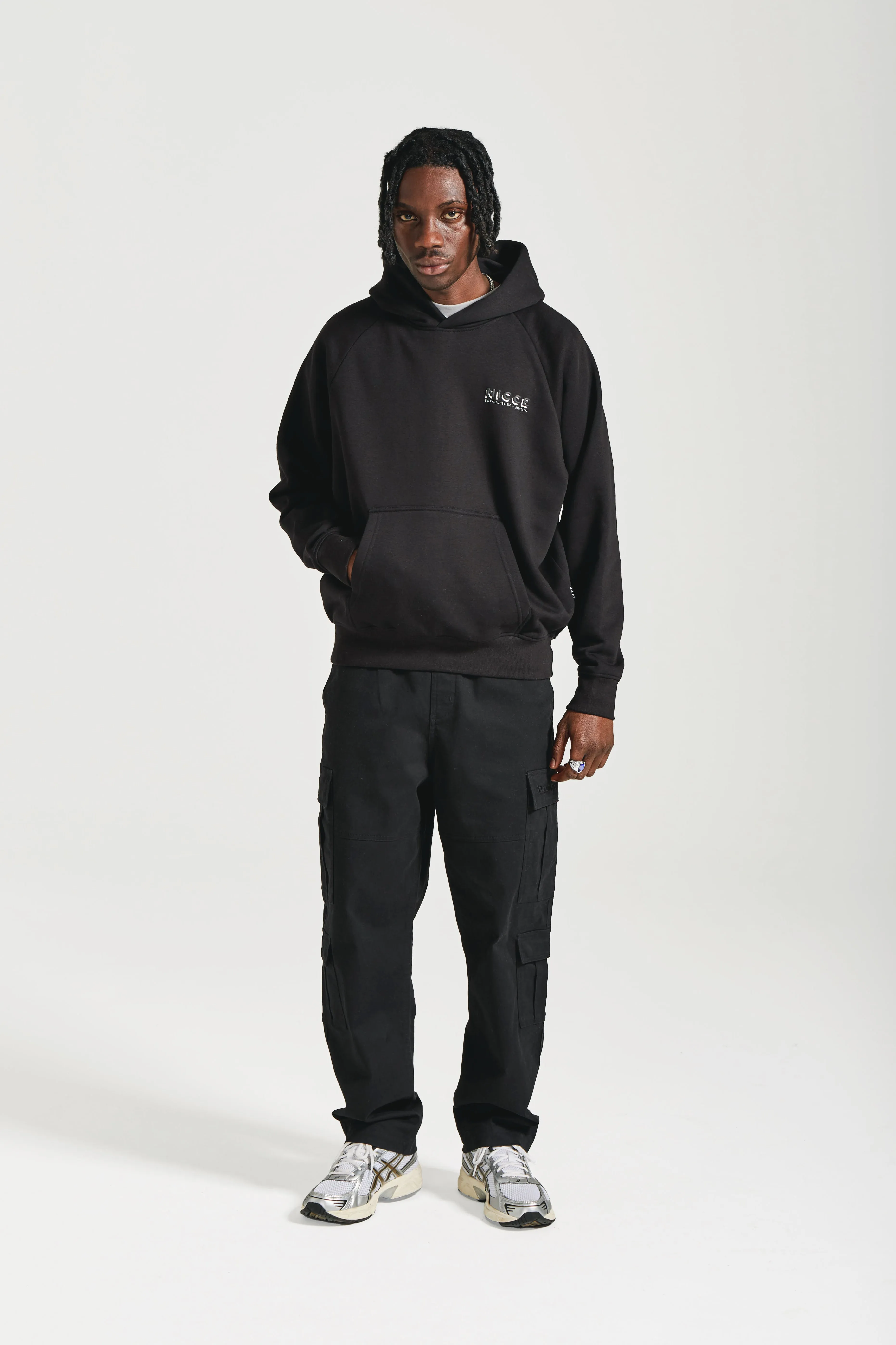 NICCE Mens Multi Logo Hoodie | Black