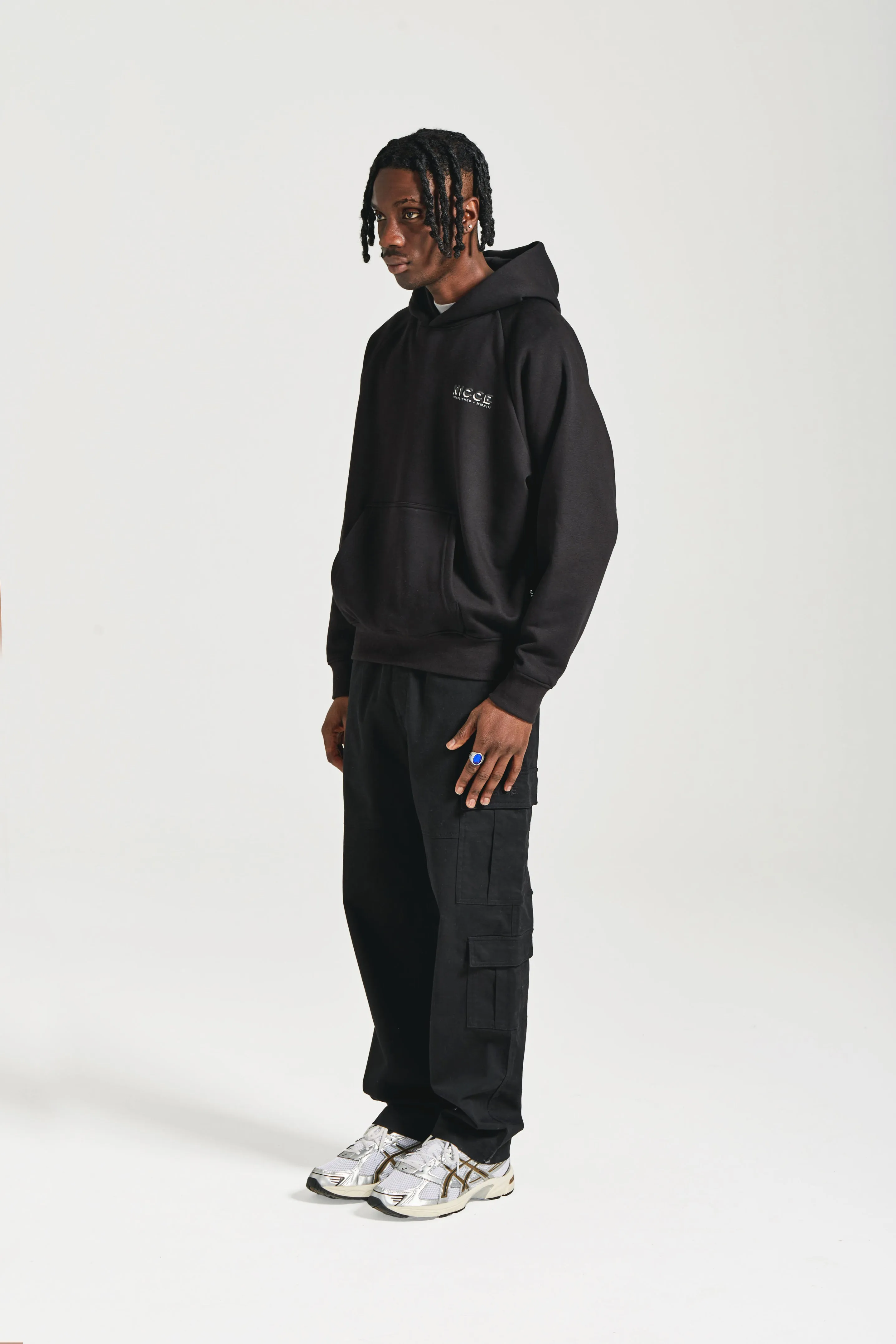 NICCE Mens Multi Logo Hoodie | Black