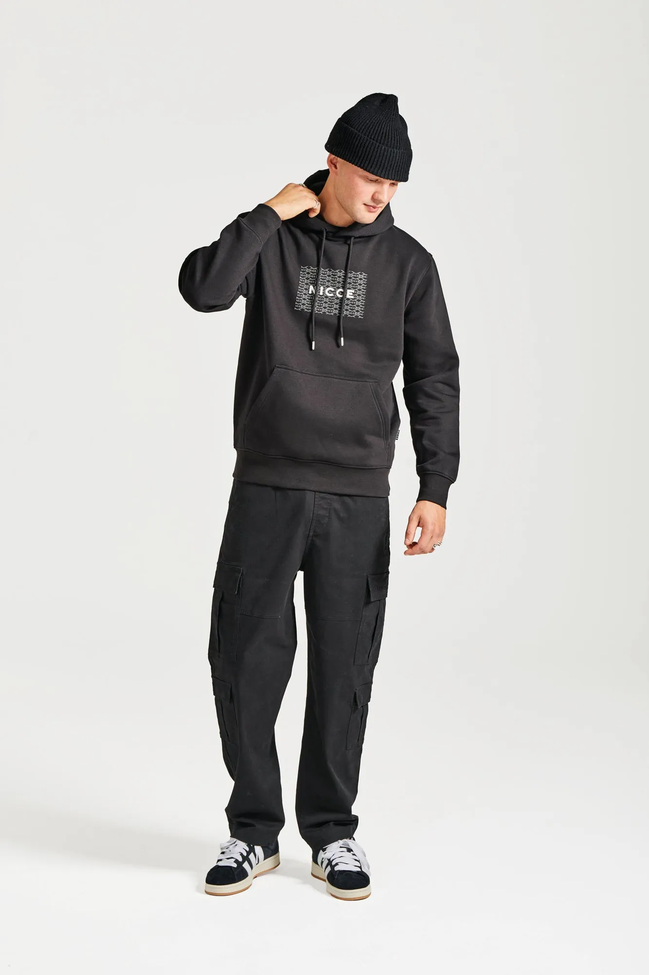 NICCE Mens Repeater Box Print Hoodie | Black