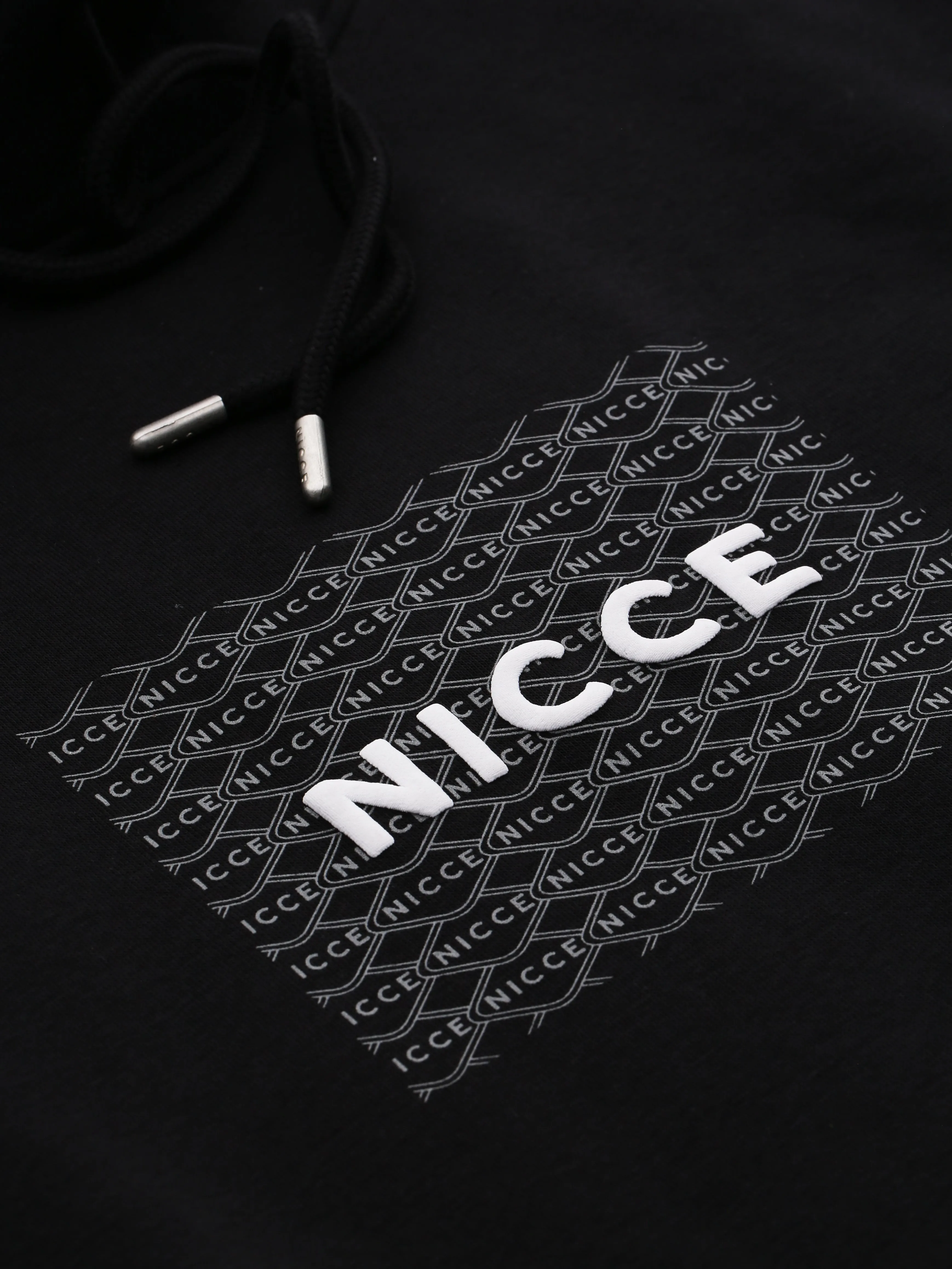 NICCE Mens Repeater Box Print Hoodie | Black