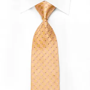 Nicole St Giles Men's Crystal Silk Necktie Pink Geometric On Peach Orange With Silver Sparkles