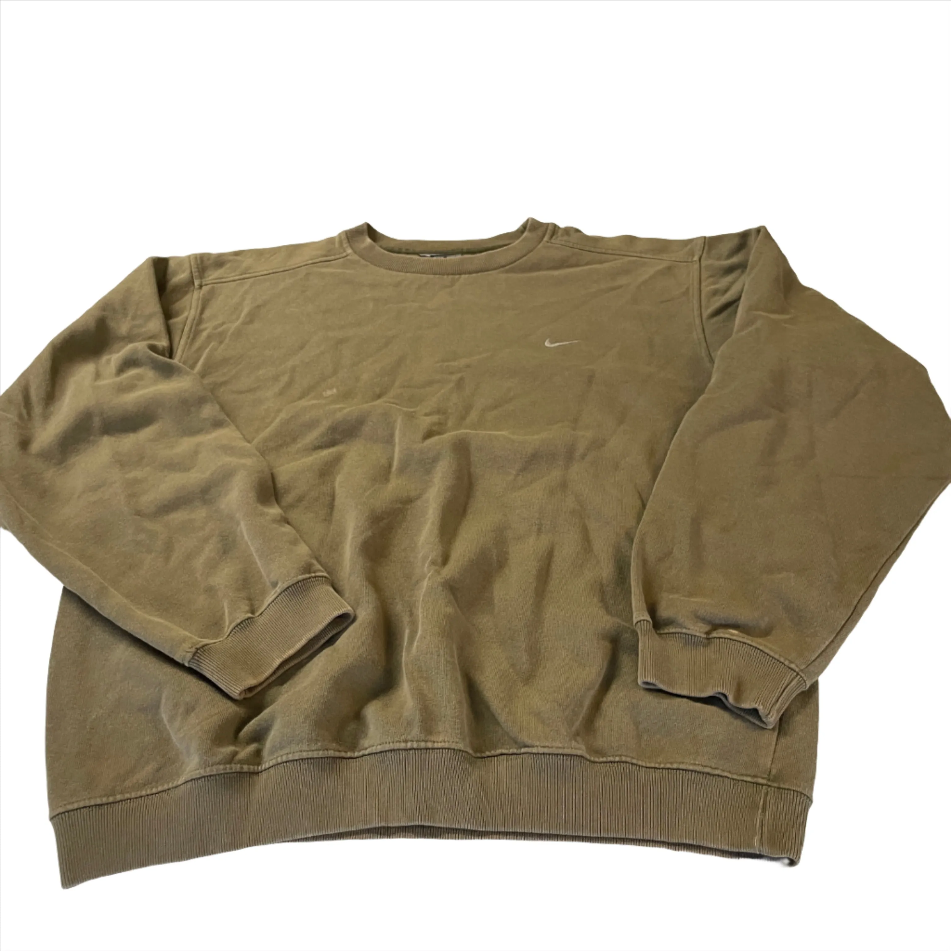 Nike Men's Khaki and Brown Sweatshirt. Vintage 90s Stone/Neutral Nike Sweatshirt - Medium. 90s NIKE Swoosh Sweatshirt, Vintage Crewneck Streetwear Sweater, Brown Jumper Size M SKU 5319