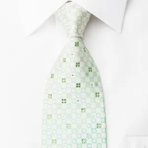 Nina Ricci Rhinestone Silk Necktie Green White Checkered With Silver Sparkles