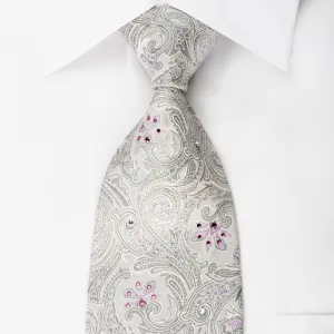 Nina Ricci Silk Rhinestone Necktie Anthemion On Silver With Sparkles