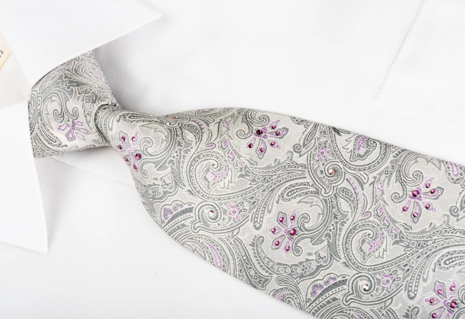 Nina Ricci Silk Rhinestone Necktie Anthemion On Silver With Sparkles
