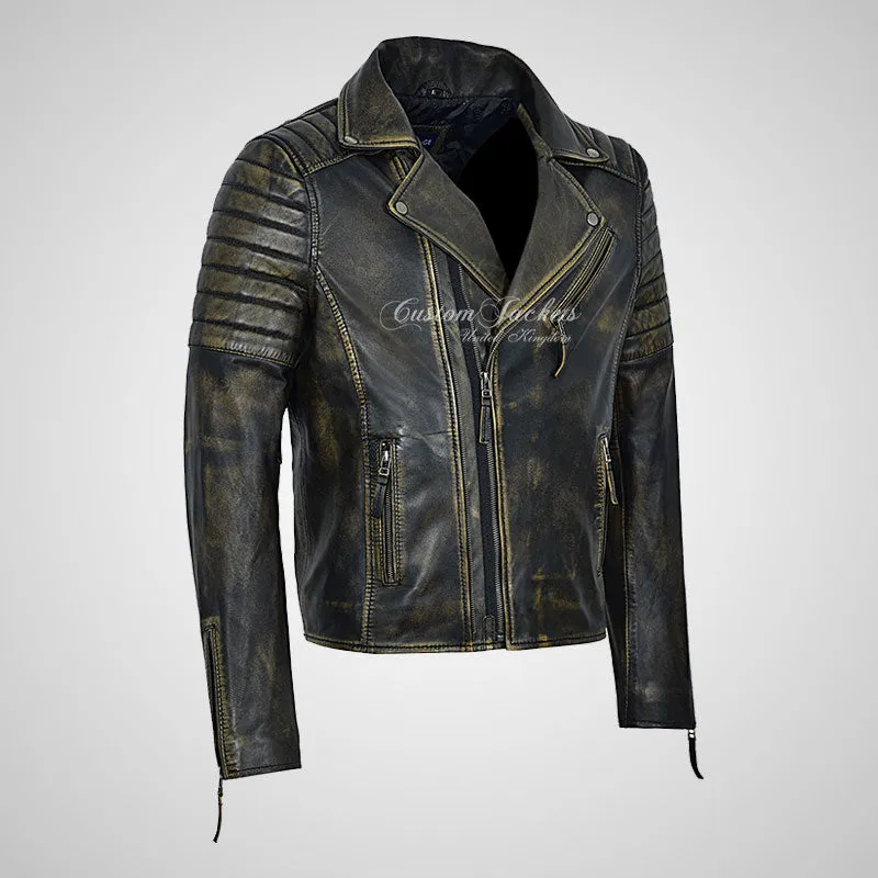 NITROBLAZE Men's Biker Leather Jacket Vintage Leather Moto Jacket