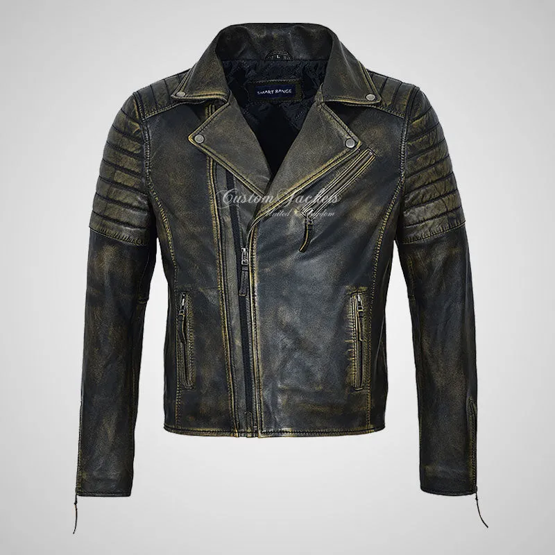 NITROBLAZE Men's Biker Leather Jacket Vintage Leather Moto Jacket