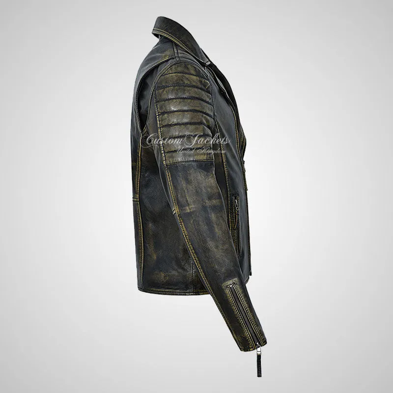 NITROBLAZE Men's Biker Leather Jacket Vintage Leather Moto Jacket
