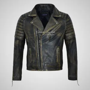 NITROBLAZE Men's Biker Leather Jacket Vintage Leather Moto Jacket