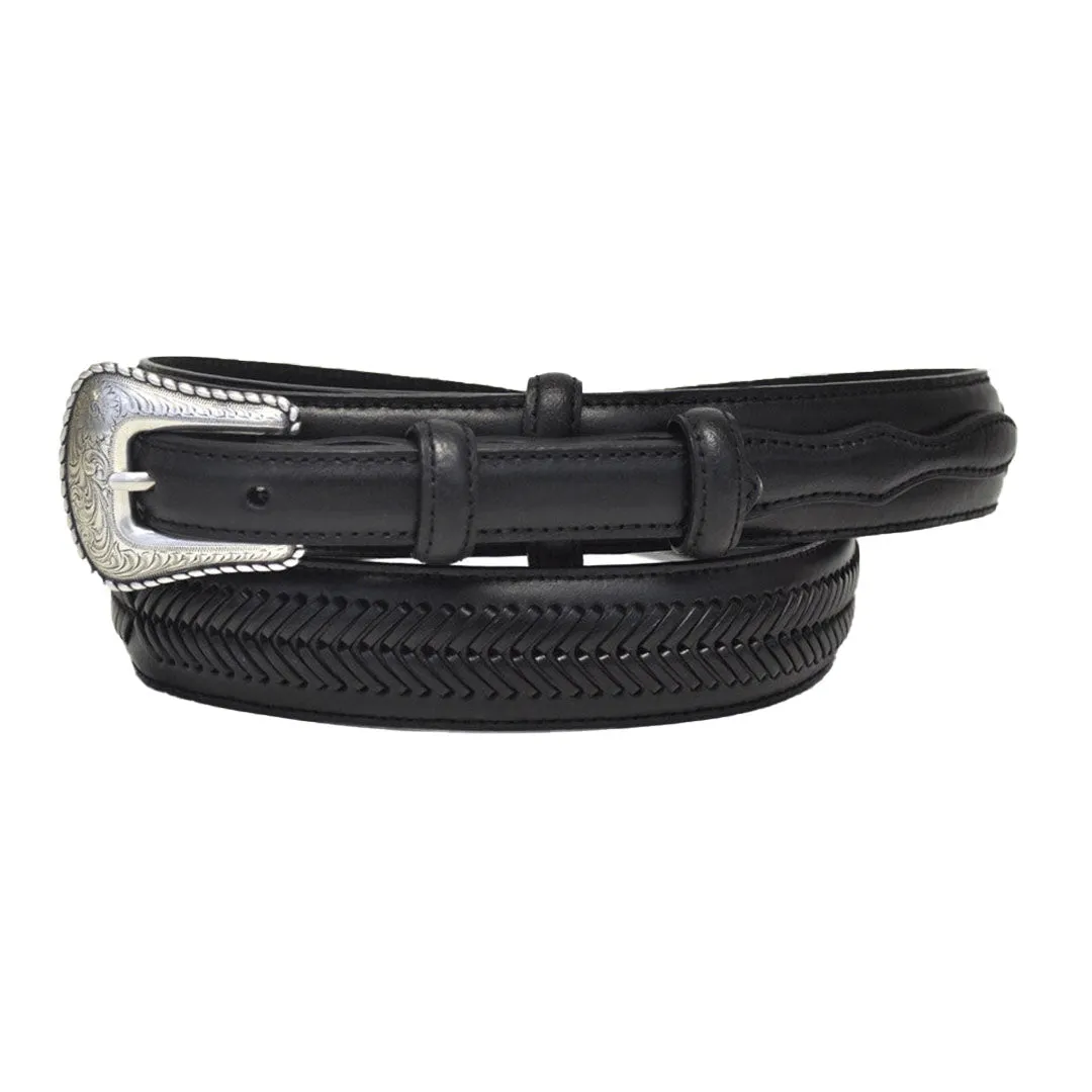 Nocona Men's Western Ranger Arrow Lacing Leather Belt-Black