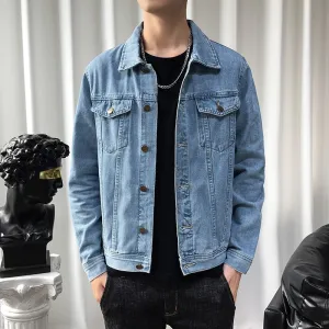 Nukty New Solid Casual Cotton Denim Jacket Men Plus Size M-5XL Lapel Single Breasted Jeans Jacket High Quality Denim Jackets Man