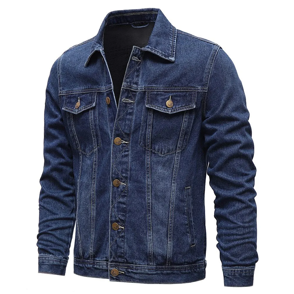 Nukty New Solid Casual Cotton Denim Jacket Men Plus Size M-5XL Lapel Single Breasted Jeans Jacket High Quality Denim Jackets Man