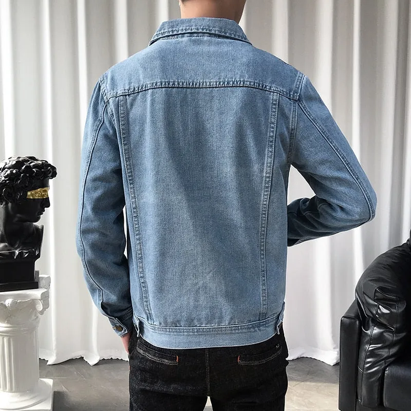 Nukty New Solid Casual Cotton Denim Jacket Men Plus Size M-5XL Lapel Single Breasted Jeans Jacket High Quality Denim Jackets Man
