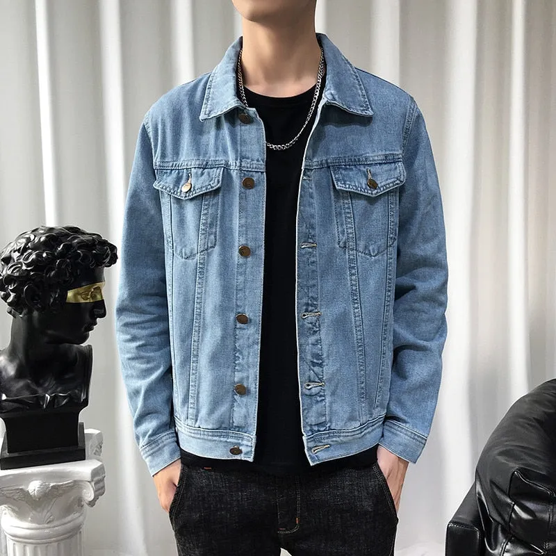 Nukty New Solid Casual Cotton Denim Jacket Men Plus Size M-5XL Lapel Single Breasted Jeans Jacket High Quality Denim Jackets Man