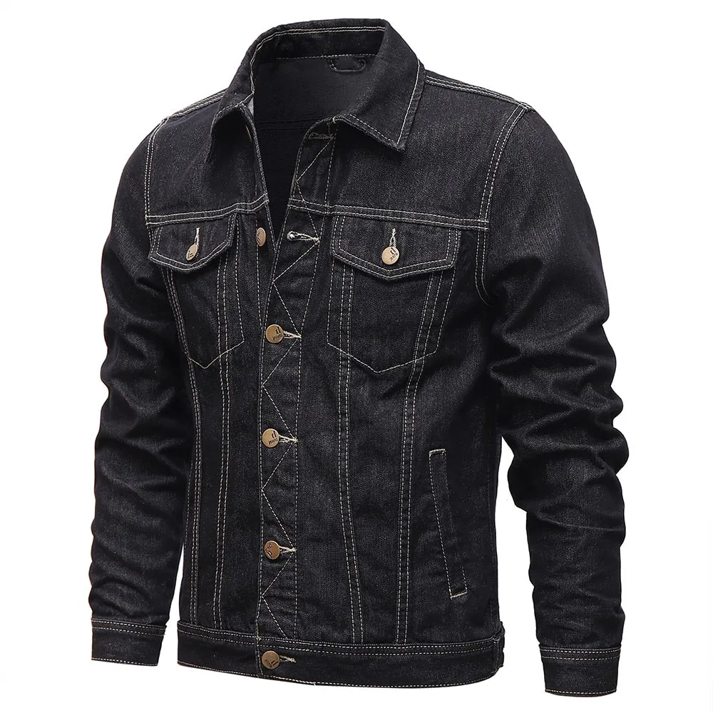 Nukty New Solid Casual Cotton Denim Jacket Men Plus Size M-5XL Lapel Single Breasted Jeans Jacket High Quality Denim Jackets Man