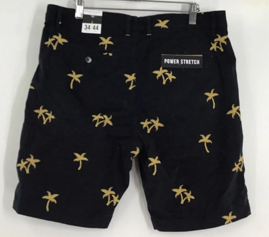 NWT Denim & Flower Men's Navy Blue Palm Tree Power Stretch Chino Shorts- Size 34