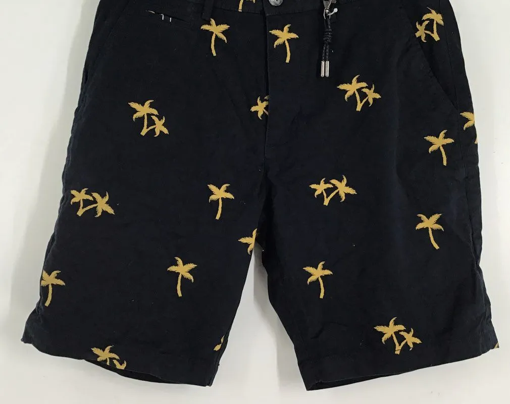 NWT Denim & Flower Men's Navy Blue Palm Tree Power Stretch Chino Shorts- Size 34