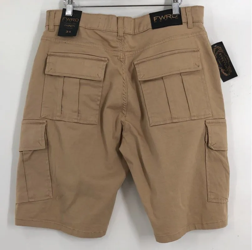 NWT FWRD Denim Men's Tan Slim Fit Cargo Shorts - Size 34