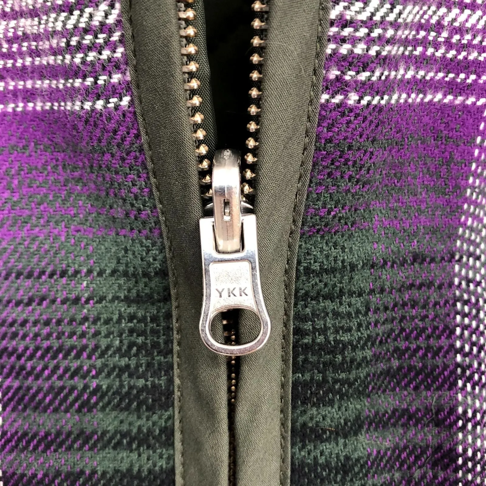 NWT Supreme Men's Purple/Olive Green Reversible Shadow Plaid Zip Vest - Size S