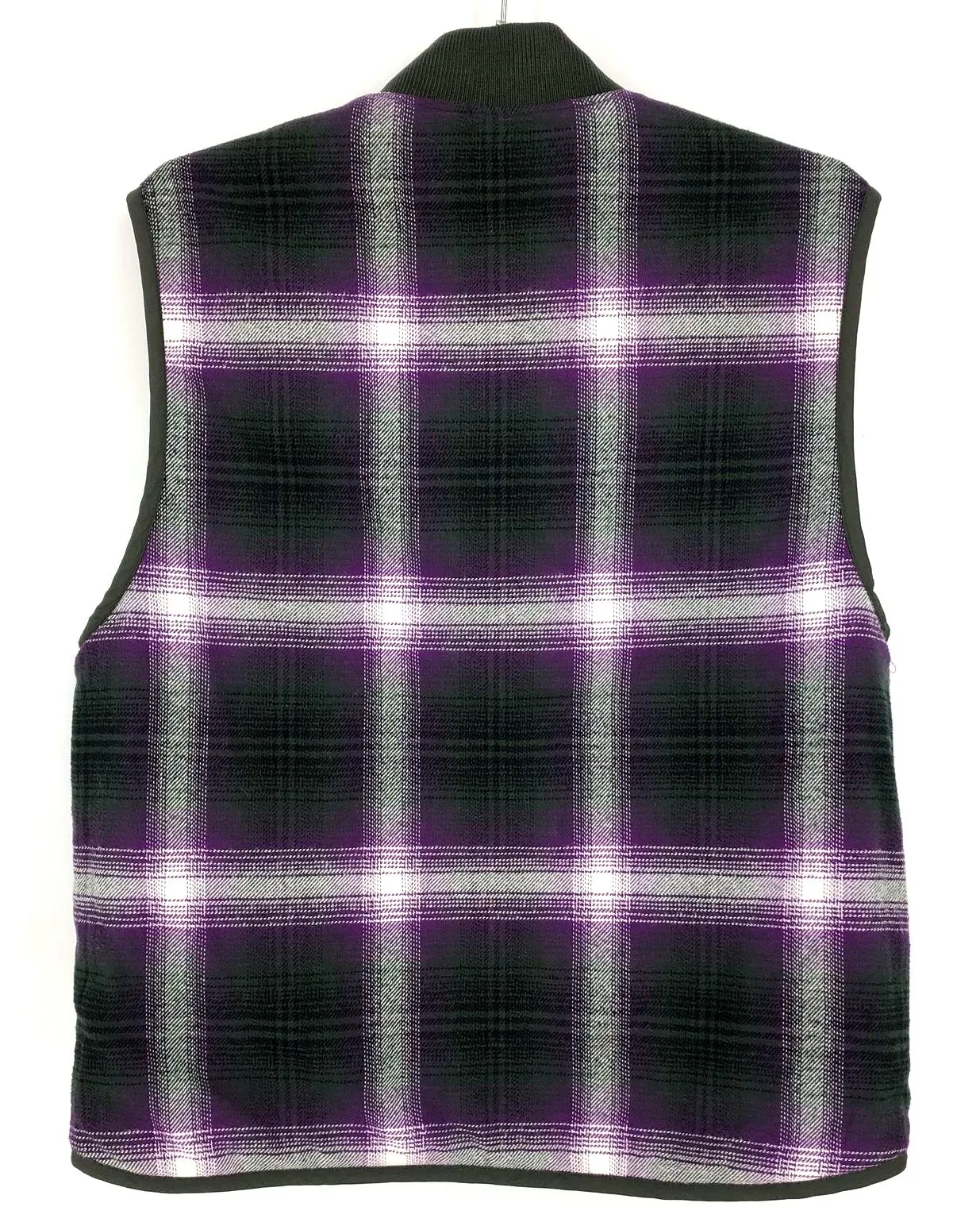 NWT Supreme Men's Purple/Olive Green Reversible Shadow Plaid Zip Vest - Size S