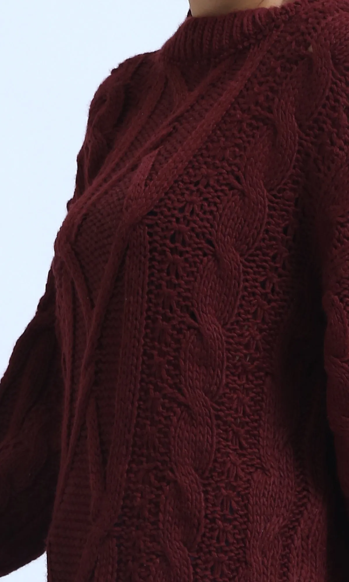 O192849 Dropped Shoulder Oversized Knitted Pullover - Burgundy