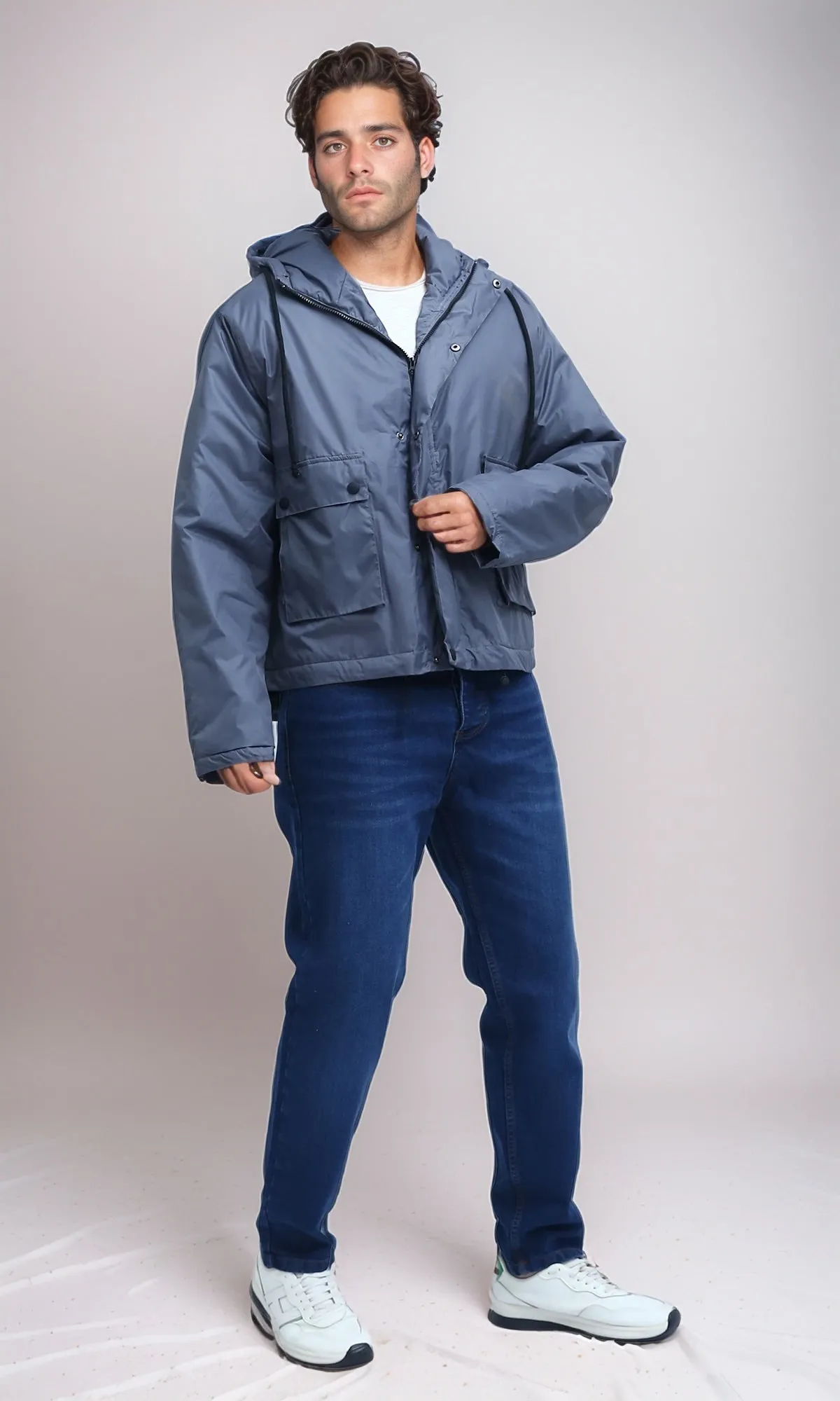 O198254 Winter Relaxed Fit Jacket with Front Pockets - Dark Grey